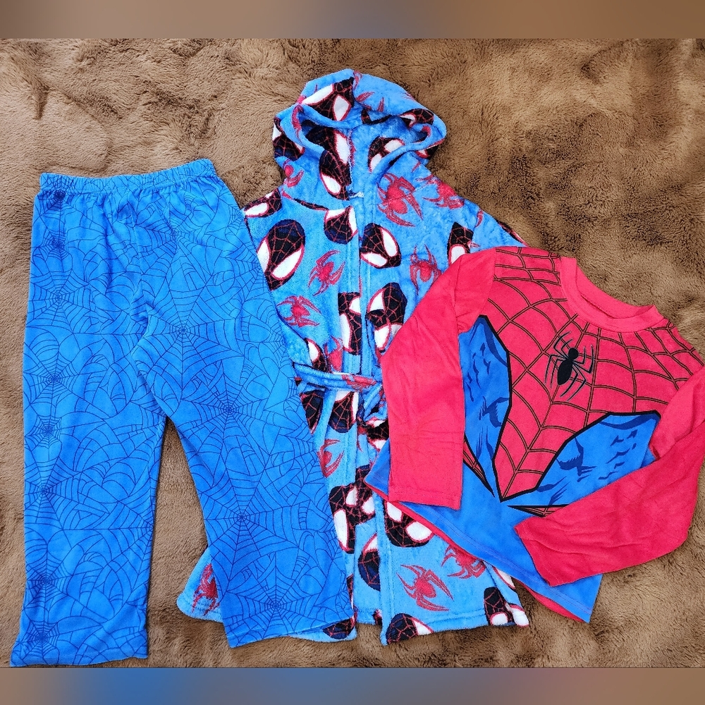 🕷 Marvel, Boys L (10), SpiderMan Pajama Set With Robe.(School Pajama Day Ready)
